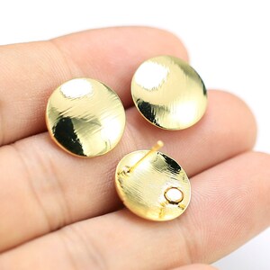 Textured Round Earring Posts, Stud Earrings, Earrings Making, Simple Earrings, Jewelry Supplies, 15.5mm, Real Gold Plated - GS091
