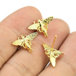 Honey Bee Earring Posts, Bee Stud Earring With Loop, Earrings Making, Animal Earring, Real Gold Plated, Jewelry Supplies - GS050