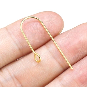 Long Earring Wires, Simple Earring Hooks, French Ear Wire, Earrings Making, Jewelry Supplies, Real Gold Plated - GH904