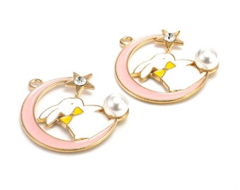 Ostern Hase Anhänger, Emaille Hase Anhänger, Gold Ton Hase Anhänger, Ohrring Charms, Halskette Anhänger, 34.5x31mm, Schmuckherstellung - DY01