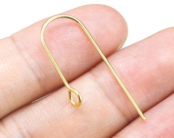 Long Earring Wires, Simple Earring Hooks, French Ear Wire, Earrings Making, Jewelry Supplies, Real Gold Plated - GH904