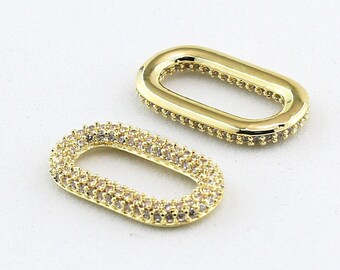 6 piezas de colgantes ovalados de circonita cúbica para pendientes, conectores de cadena, aros rectangulares, colgantes para pulseras, chapados en oro auténtico, para la fabricación de joyas - G085