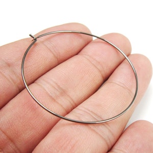 Wine Glass Charm Hoops, Round Earring Wires, 45mm, Simple Circle Rings, Black Ear Wires, Earring Accessories - RP094