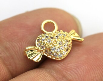 Ciondoli per orecchini a cerchio, delicato ciondolo a forma di cuore LOVE, ciondoli staccabili, placcati in oro vero, con pavé di zirconi, per la creazione di orecchini - G1003