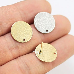 Textured Round Earring Posts, Round Stud Earrings, 15mm, Earrings Making, Jewelry Making, Real Gold Plated - GS080