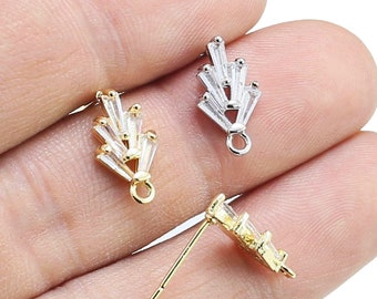 CZ Leaf Earring Post, Gold Tree Stud Earrings, Earrings Making, Real Gold Plated, Jewelry Supplies - GS057 GS164