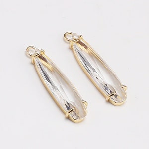 Crystal Drop Charm, Faceted Teardrop Earring Charms, Clear / Black, Gemstone Pendant, 32.8x8mm, Brass Charms, Jewelry making - RP166