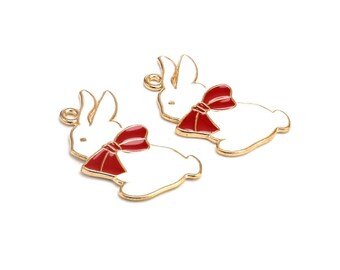 Ostern Hase Charms, Emaille Hase Charm, Gold Ton Hase Anhänger, Ohrring Charms, Halskette Anhänger, 32.6x20.2mm, Schmuckherstellung - DY02