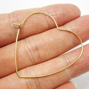 Heart earring hoops, Wine Glass Charm Hoops, Raw brass ear wires, 37x0.7mm, Geometric earrings, Jewelry making -R344