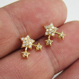 CZ Star Stud Earrings, Earring Post, Second Hole Earrings, Real Gold Plated, Jewelry Supplies - GS004