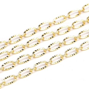 Textured Curb Chain, Hammered Cable Chain, Oval Hoop Link Chain, Brass Chains, Necklace Chains, Gold Tone, 8x4.2mm, Jewelry Making - CG13