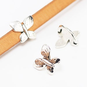 10pcs Butterfly Licorice beads, 10x6mm, Antique silver, Lirorice leather findings - LF76