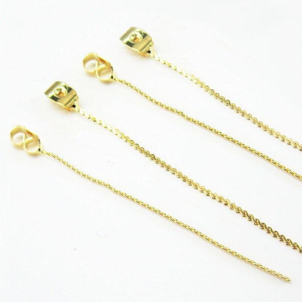 Gold Chain Earring Backs, Earring Backs For Studs, Earring Post, Earring Plugs, Earrings Making, Jewelry Supplies, Real Gold plated - GS224