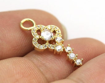 6pcs Dainty Gold Key Charms, Detachable Earring Charms For Hoops, Real Gold plated, Earring making, Interchangeable - G1011