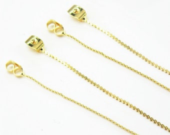 Gold Chain Earring Backs, Earring Backs For Studs, Earring Post, Earring Plugs, Earrings Making, Jewelry Supplies, Real Gold plated - GS224