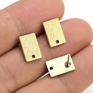 10pcs Textured Rectangle Earring Post, Earring Connector, Brass Earring Studs, 12x8mm, Earrings Supplies, Jewelry Making - R2039