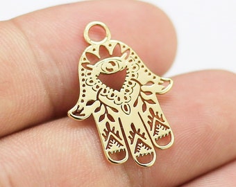 10pcs Hamsa Hand Charm, Detachable Earring Charms, Moon Star Hand Charm, Lucky Charm, Earring Findings, Jewelry making - G1039