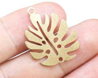 Monstera Leaf Charm, Leaf Connector, Brass Charm For Jewelry Making, 25.5x20mm, Earring Findings - R2502
