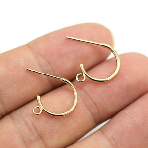 Gold Earring Post, Simple Earrings, C shaped Thin Earrings, Earrings Making, Jewelry Supplies, 18x13.5x1.3mm, Real Gold Plated - GS124