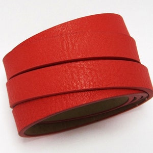 10mm leather cord 10x2mm Red Litchi stria flat leather strap
