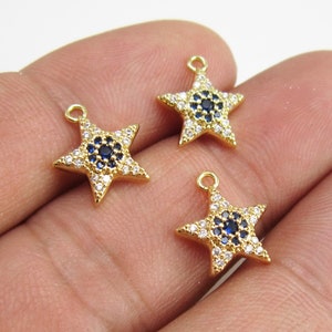 Tiny star charm, Gold earring charms, Huggie hoop earrings, Earring findings, Dark Blue Cubic zirconia, Real Gold plated G044