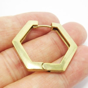 Brass Hoop Earrings, Hexagon Hoop earrings, Leverback Earrings, 26.3x29.6x3.2mm, Statement Earrings, Jewelry Supplies - R893
