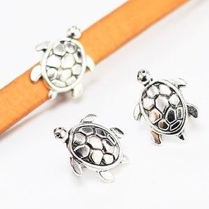 10pcs Tortoise Licorice Sliders, Licorice Leather Findings, 10x6mm, Leather Bracelet Making, Large Hole Beads - LF52