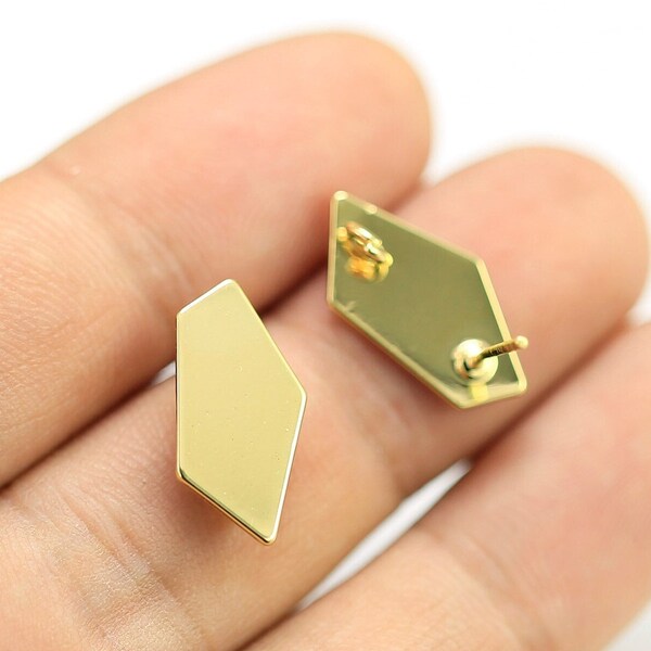Geometric Earring Studs, Irregular Earring Post, 19x9.6mm, Earrings Making, Jewelry Supplies, Real Gold Plated -GS078