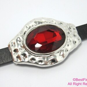 3pcs 10x2mm leather slider bar Red Rhinestone Hammered leather tube -FT05R