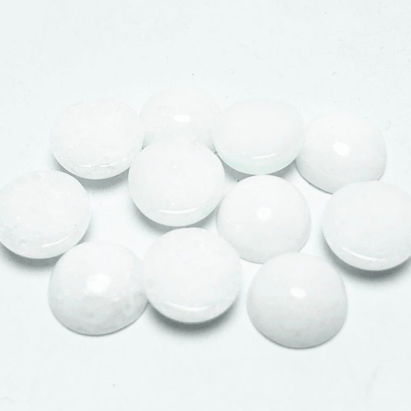 10pcs White jade cabochon, Round flat backs, Cracking pattern Natural stone, Jewelry making supplies 8mm 10mm 12mm