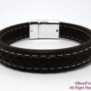 Stitched braided Leather cord, 12x6mm Black leather cord, Mens bracelet making
