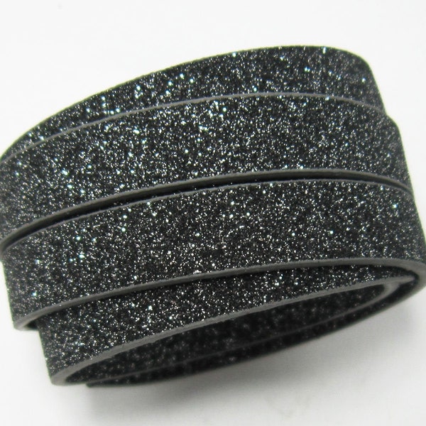 1meter 10mm Flat leather Bling dark gray 10x2mm leather cord S1026