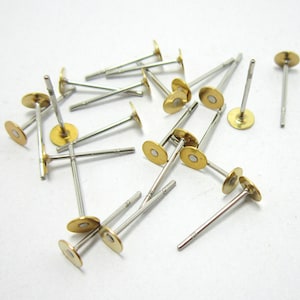 200pcs Brass Earring posts, Round pad brass earrings, 4x12mm, Earring blanks, Jewelry making - R1273