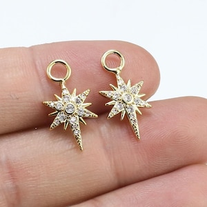 Earring Charms For Hoops, North Star Charm For Jewelry Making, Detachable CZ Earring Charm, Earring Findings - G1005