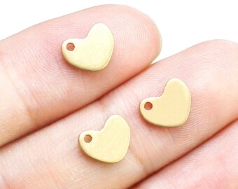 Tiny Heart Earring Charms, Brass Heart Charm, Bracelet Pendant, Earring Findings, 8mm, Jewelry Making - R2493