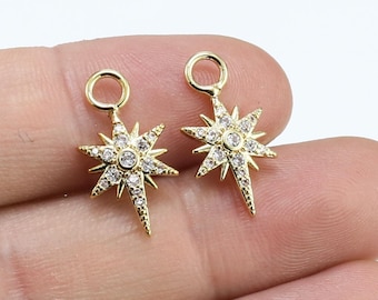 6pcs Earring Charm For Hoops, CZ North Star Charm, Detachable, Earring Findings, Real Gold Plated, Jewelry Making -G184 G1005