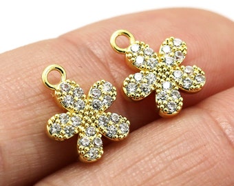 6st CZ effenen bloembedels, madeliefje bedel voor sieraden maken, oorbelbedels, kettinghanger, echt verguld - G013