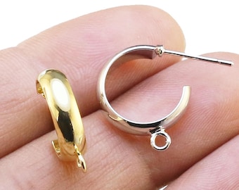Round Circle Earrings, Chunky Earrings, C Shaped Ear Post, Earrings Making, Real Gold Plated, 19x4.5mm, Jewelry Supplies -GS265 GS230