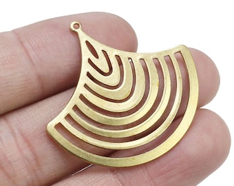 Brass Sun Charm, Dangling Earring Charms, 34.7x33x1mm, Fan Shaped, Necklace Pendant, Brass Findings, Jewelry Making - R1403