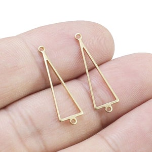 Triangelkoppling, geometriska örhängen, mässingsberlock för smyckestillverkning, örhängesdetaljer i rå mässing, 24,3x7,6 mm -R2760