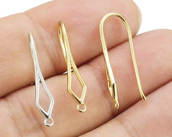 Diamond Earring Hooks, French Ear Wire, Dangle Earrings Making, Real Gold Plated, Earring Findings, Jewelry Supplies, 25mm -GH211