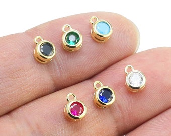CZ Round Earring Charms, Birthday Stone Charm For Jewelry making, Diamond Charms, Earring Findings, Real Gold Plated - G154 G158 G159