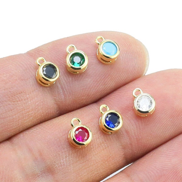 CZ Round Earring Charms, Birthday Stone Charm For Jewelry making, Diamond Charms, Earring Findings, Real Gold Plated - G154 G158 G159
