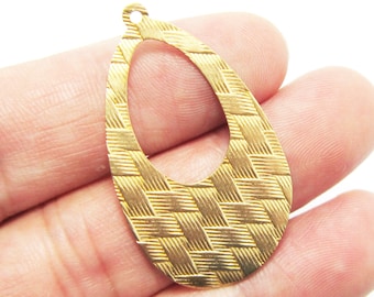 Brass drop pendant 22.3x38.4mm Woven pattern Raw brass wavy earrings charms R929