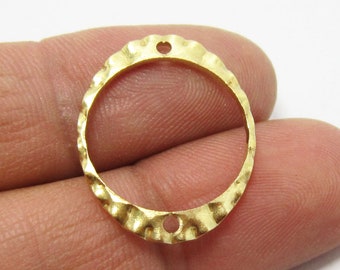10pcs Brass pendant 40mm Hammered circle brass charms with loop R382