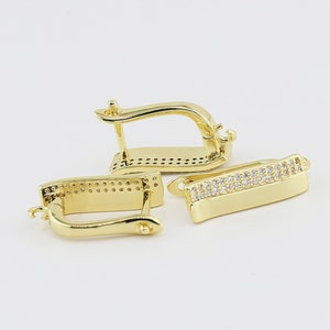 Dainty CZ Pave Rectangle Huggie Earrings, Baguette Hoop Earrings, Real 14K Gold Plated Latch Back Leverback Earrings - GH154