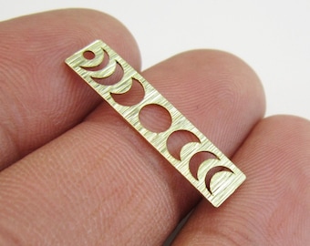 Moon Phase Bar Pendant, Moon Phase Earring Charm, Brass Rectangle Charms, Textured Earring Findings, 25x6mm, Jewelry Making Supplies - R1661