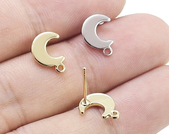 10pcs Crescent Moon Earring Post, Moon Earring Studs, Earrings Making, Jewelry Supplies, Real Gold Plated -GS040 GS193