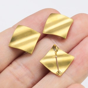 10pcs Wavy Square Earring Posts, Geometric Ear Studs, Earrings Making, Raw Brass Findings, Jewelry Supplies -R2046