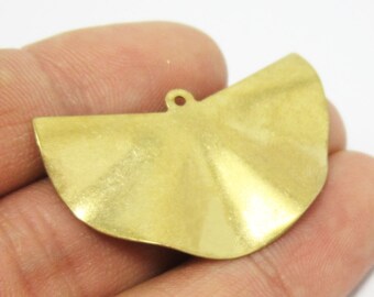 Brass Leaf Charm, Leaf Earring Charms, Fan shaped, 38.3x23mm, Half Round Brass Findings, Necklace Pendant, Jewelry Making - R625
